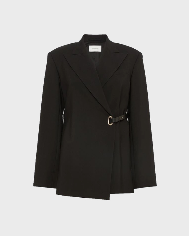 Sportmax Jakke Tailored Leather Belt Detail Black IT 48 (EUR L-XL)