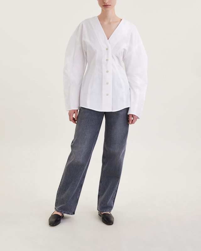 Dagmar Blouse Poplin Fitted Vit 42