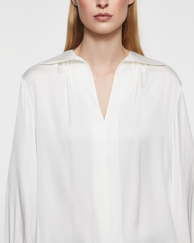 Vince Blouse Placed Smocked Long Sleeve Offwhite S