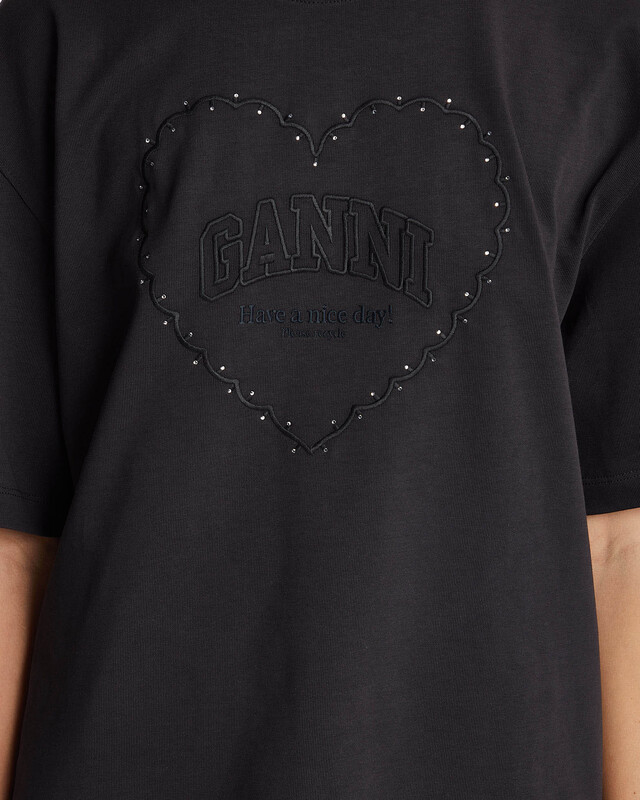 Ganni T-shirt Heavy Cotton Jersey Heart Phantom  M