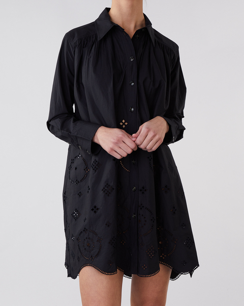 Broderie Anglaise Wide Mini Shirt Dress Black 1