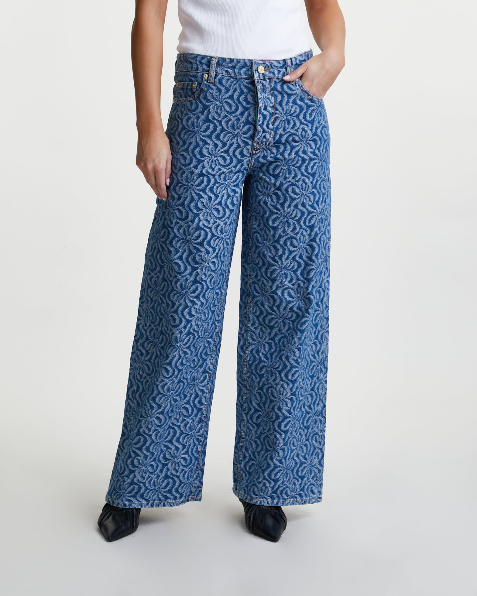 GANNI　Jacquard Denim Wide Pants GANNI - Jacquard Cotton Denim Wide Pants GANNI