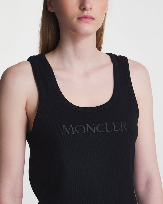 Moncler Top Embroidered Logo Canotta Black M