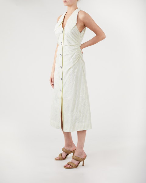 Light Seersucker Stripe V-neck Dress Beige/vit 2