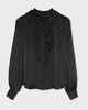 Ulla Johnson Blus Rouen Silk Ruffle Front Long Sleeve  Noir US 4 ( EUR 36)