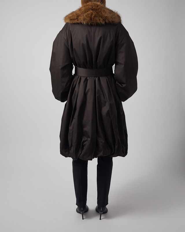 ROTATE Birger Christensen Coat Faux Fur Collar Espresso 38