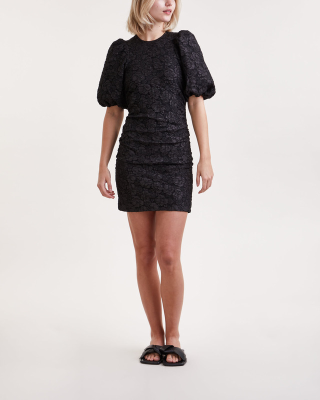Ganni Klänning Stretch Jacquard Puff Sleeves Mini  Svart 42