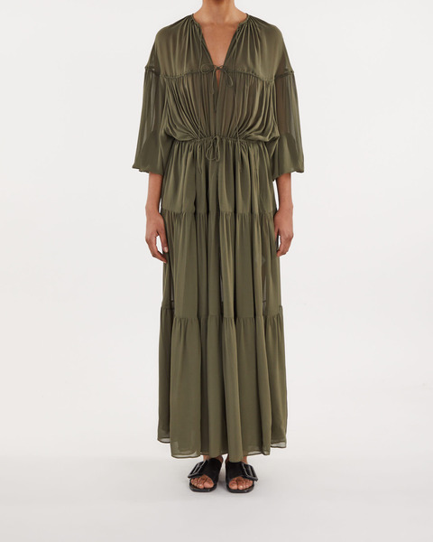 Voluminous Tiered Tie Dress Mörkgrön 2