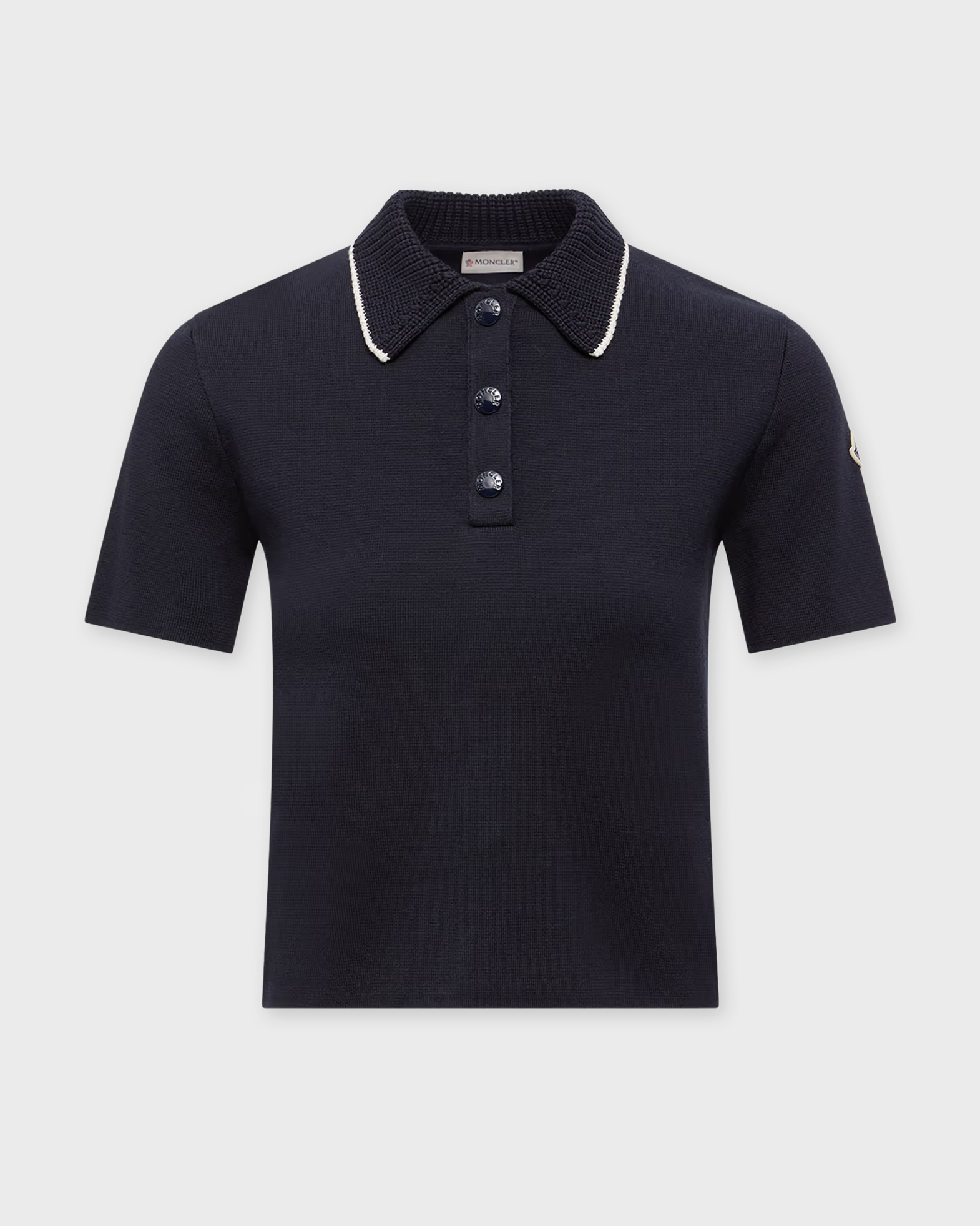 Moncler Women's Navy Top Knit Cotton Polo Shirt M
