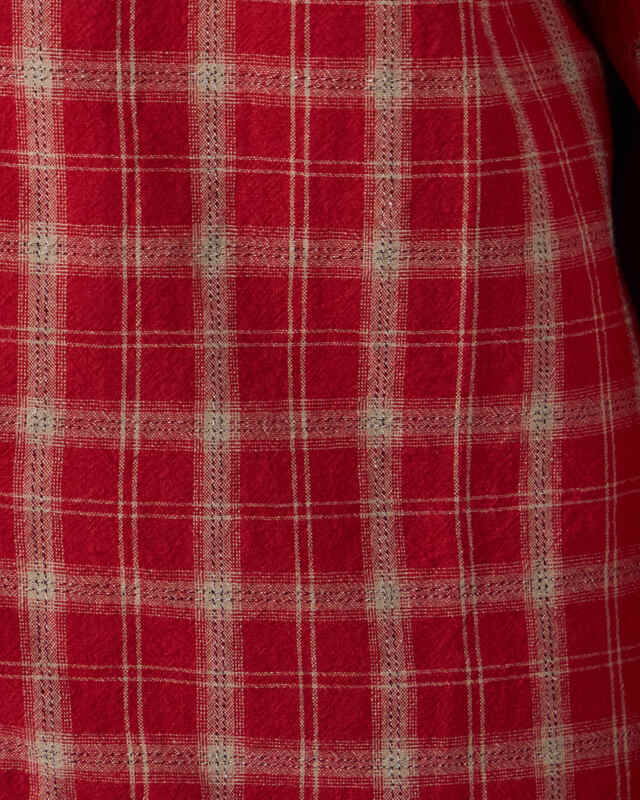 Found Skjorte Camp Raw Cut Fringe Plaid Red L