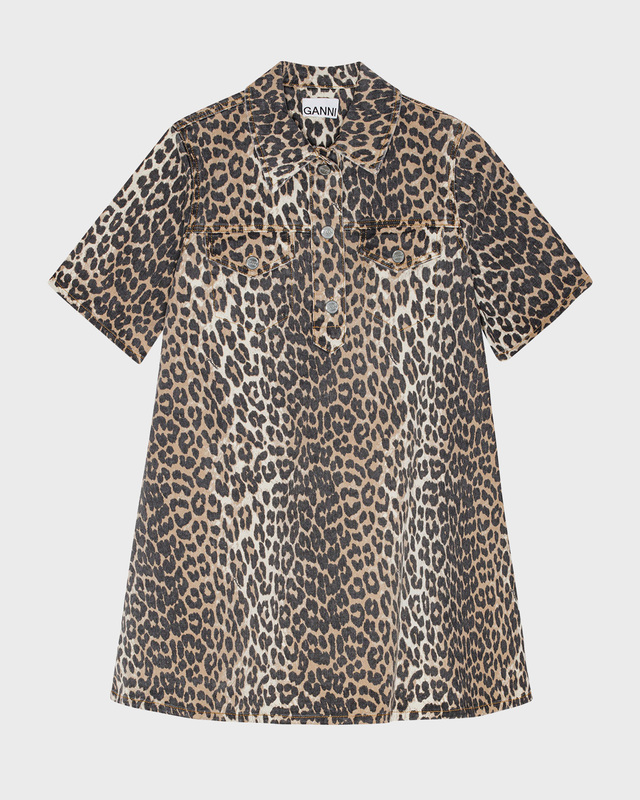 GANNI Klänning Print Denim Mini Leopard Leopard 40