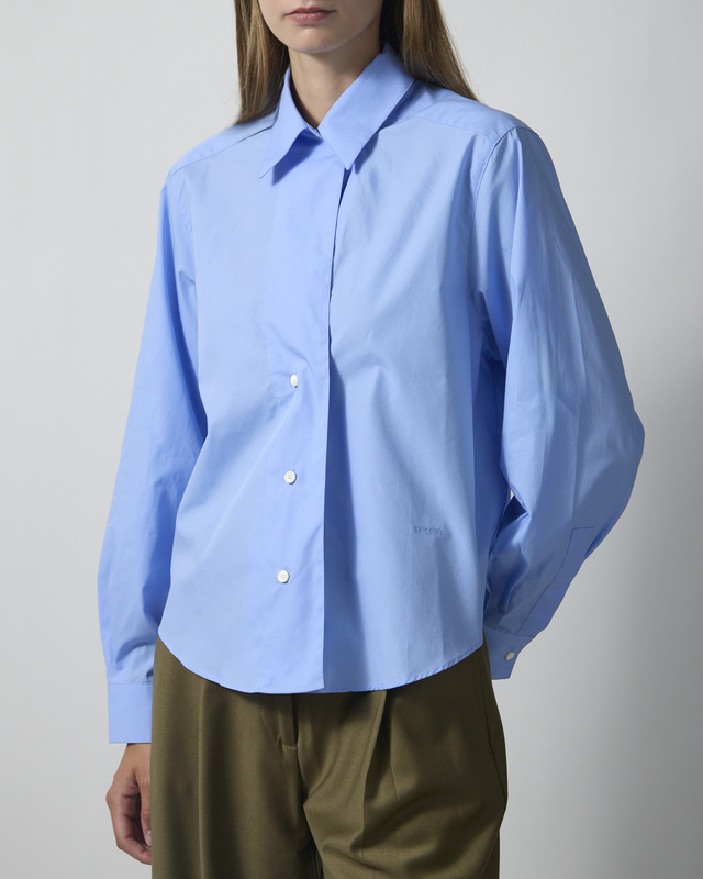 Dagmar Skjorte Cropped Asymmetric Collar Mid Blue 40