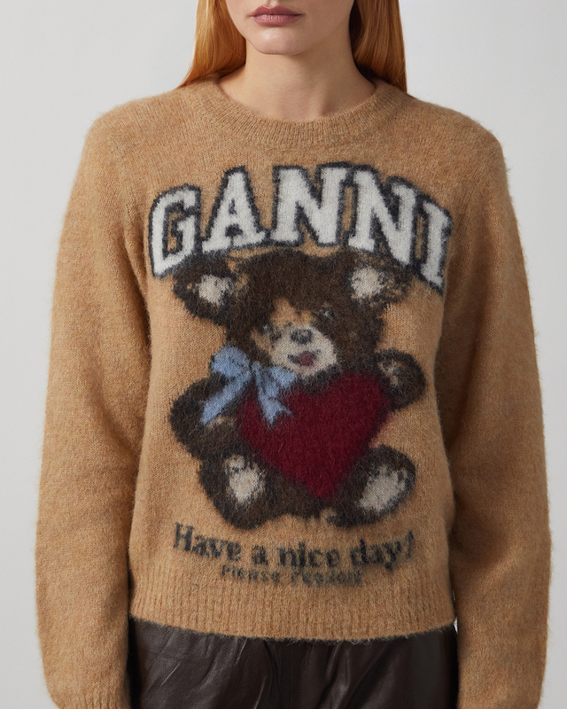 GANNI Tröja Brushed Alpaca Crewneck Camel XL