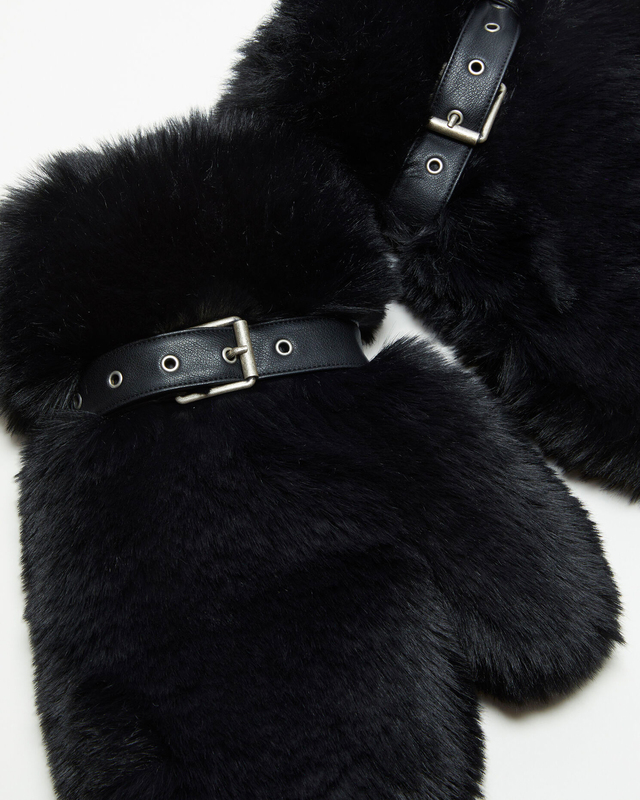 Acne Studios Fluffy Buckle Mittens  Black XS-S