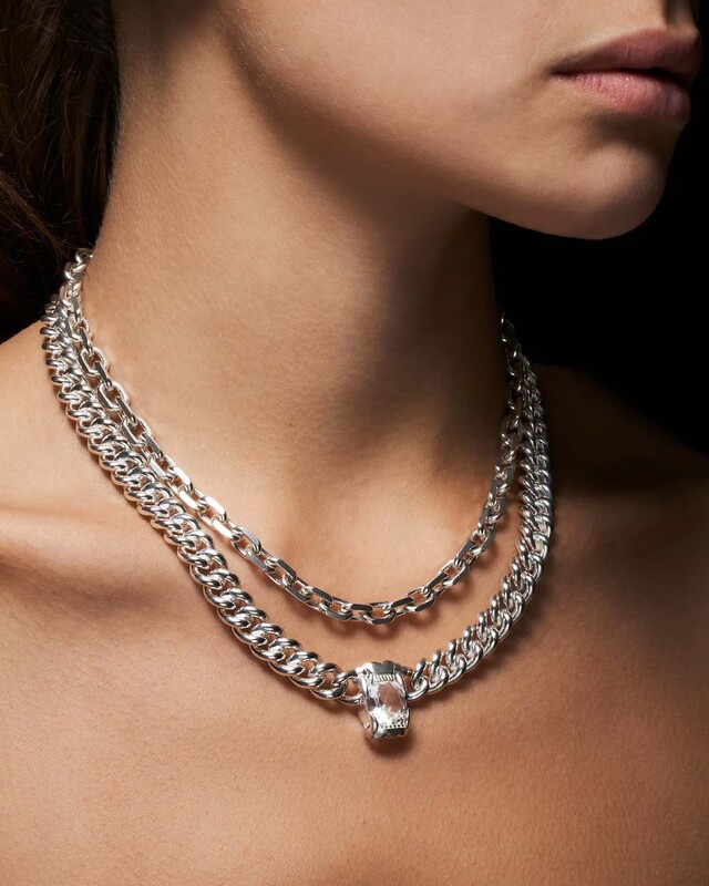 Maria Nilsdotter Chunky Chain Jaw Stone Necklce Silver ONESIZE