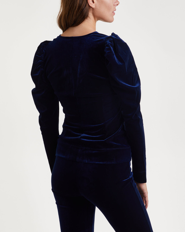 Ganni Blus Velvet Jersey V-neck Mörkblå 36