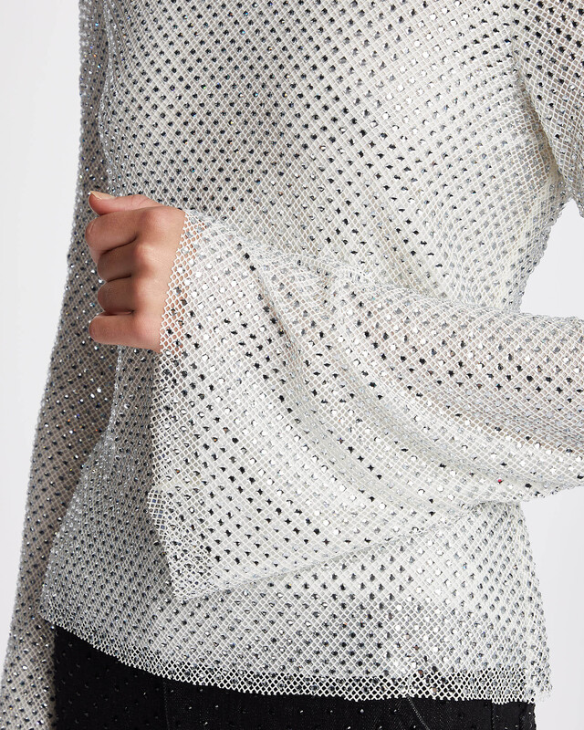 Self-Portrait Top Silver Rhinestone Fishnet  Silver UK 12 (EUR 40)