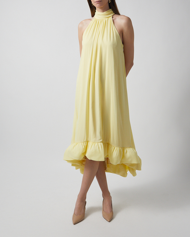 Malina Dress Sabrina Halterneck Ruffled Midi Light yellow S