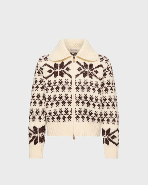 Cardigan Jacquard Sequin Zip-Up Light Beige 1
