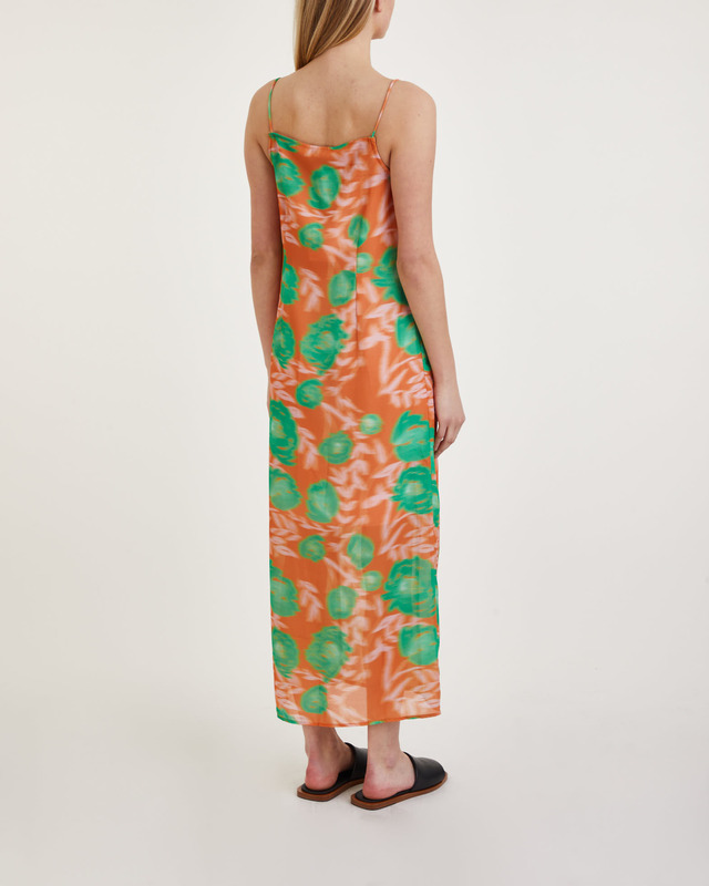 Ganni Klänning Printed Light Crepe Slip  Orange 34