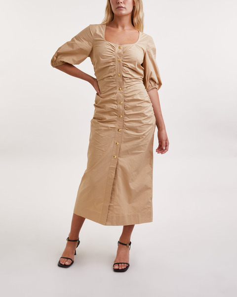 Klänning Cotton Poplin Open-neck Maxi Beige 2