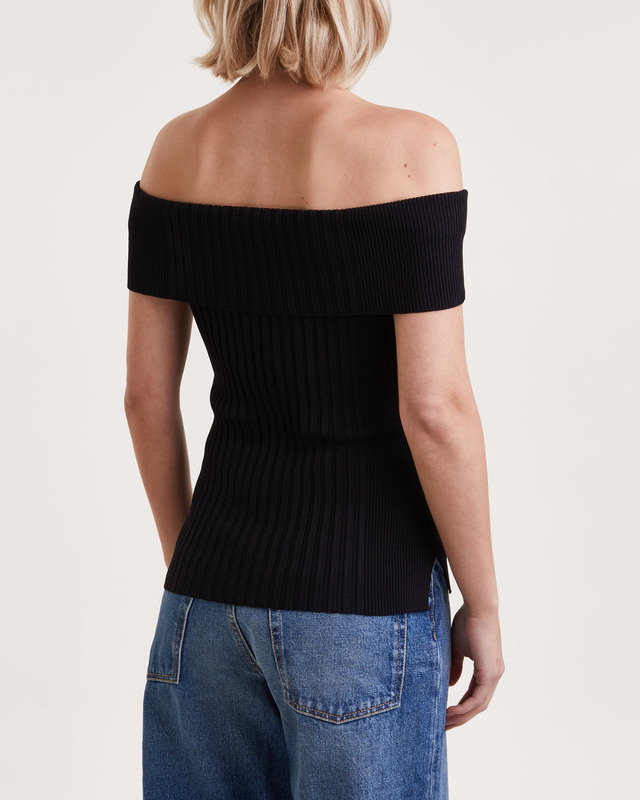 Ganni Top Melange Knit Off Shoulder Svart XS