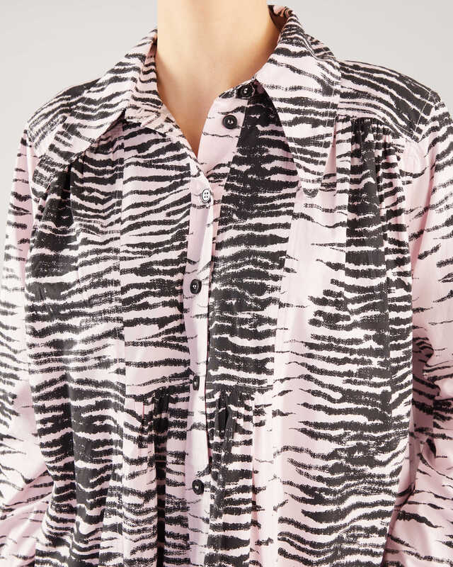 Ganni Printed Cotton Wide Shirt Dress Light purple 34