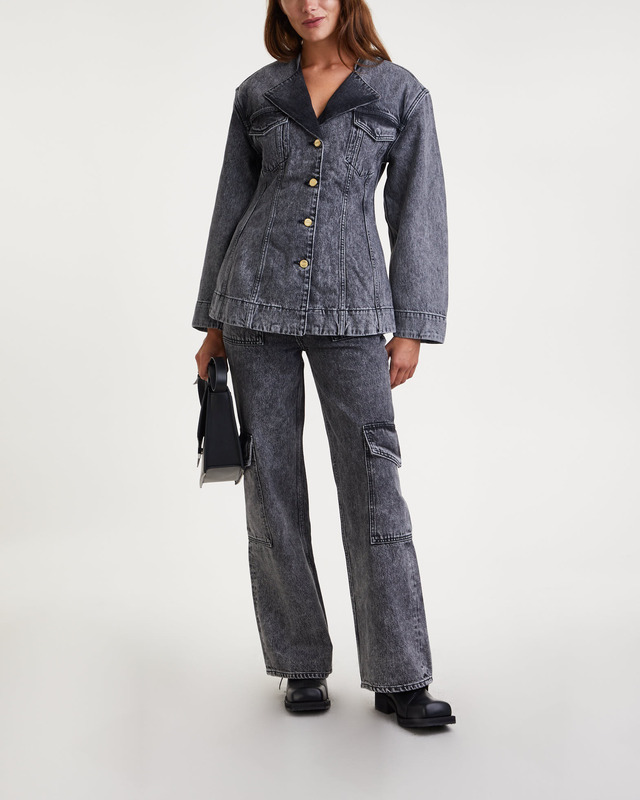 Ganni Kavaj Snow Washed Denim Fitted Washed black 38