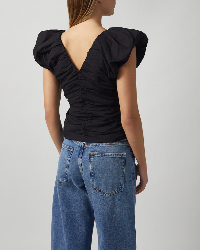 Ganni Top Stretch Cotton Ruched Black 36