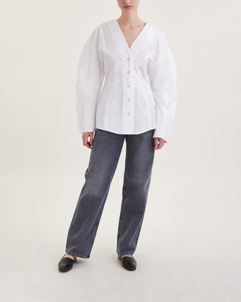 Blus Poplin Fitted Vit 2