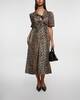 Ganni Dress Printed Cotton Tie Strap Midi  Leopard 42