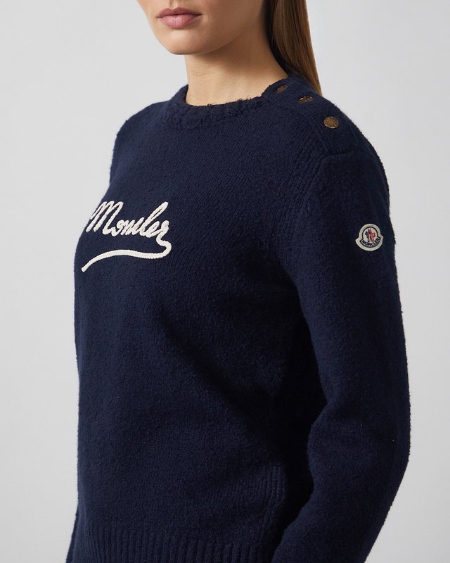 Moncler Sweater Embroidered Logo Cotton Blend  Navy L