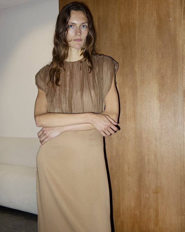 LEONI Dress Void Gathered Silk Valnöt 38