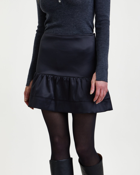 Skirt Double Satin Flounce Mini Black 2