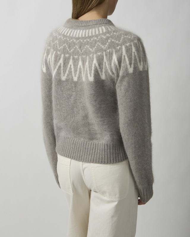 Soft Goat Sweater Brushed Fair Isle Crewneck Greige S