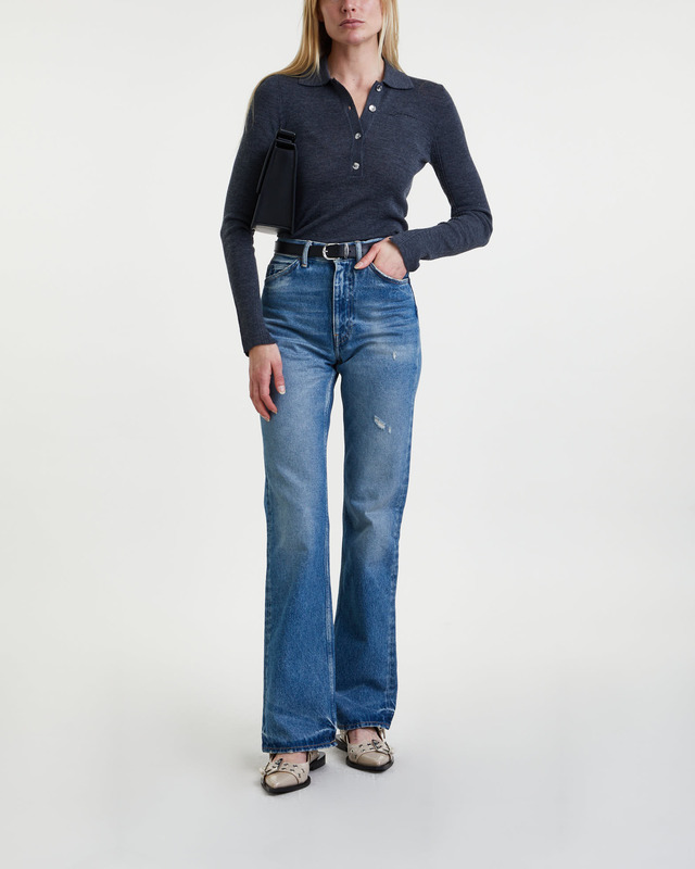 Ganni Sweater Mini Ribbed Merino Polo Grå XS