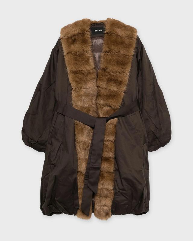 ROTATE Birger Christensen Coat Faux Fur Collar Espresso 38