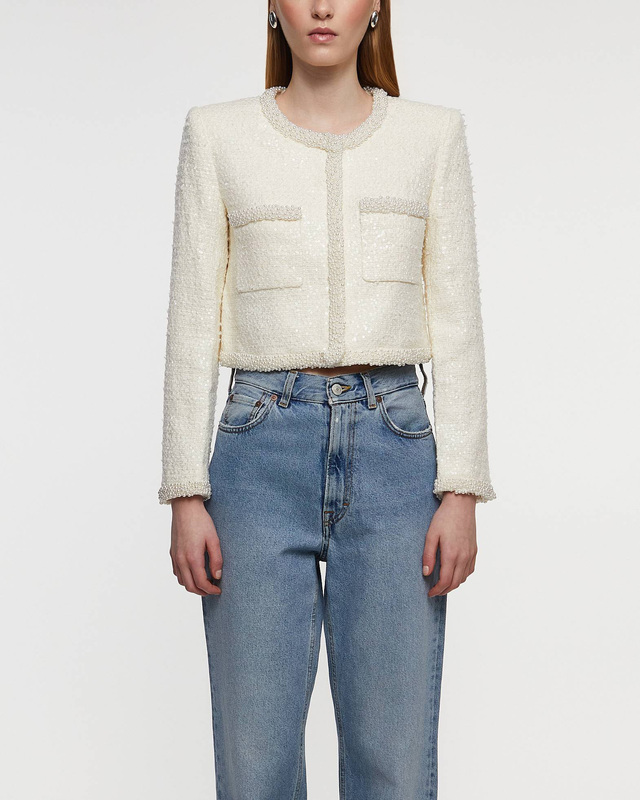 Self-Portrait Jacket Cream Bouclé Pearl Trim Creme UK 6 (EUR 34)