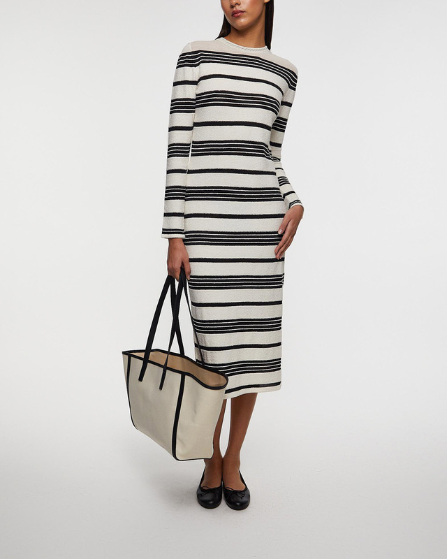Moncler Klänning Striped Bouclé Midi Mörkgrå L