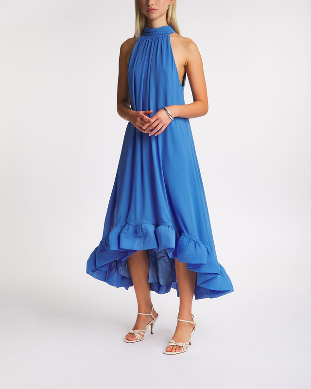 Malina Dress Sabrina Halterneck Ruffled Maxi Blue L