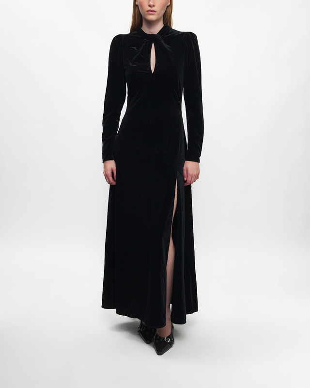Ganni Dress Velvet Jersey Long Black 40