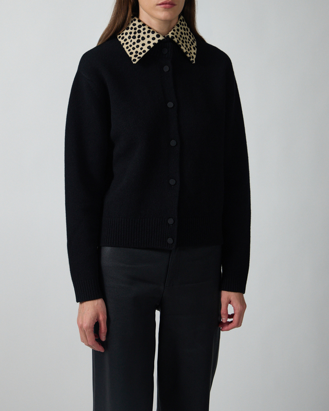 RÓHE Cardigan Leather Cheetah Collar Black 38