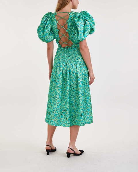 Dress Midi Puff Sleeve  Green 2