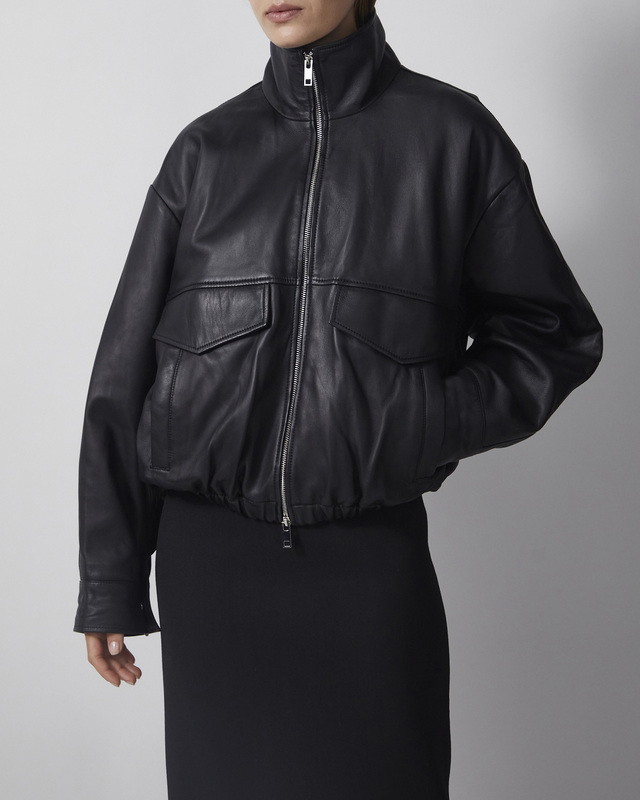 Wakakuu Icons Jacket Leather Funnel Neck Black L
