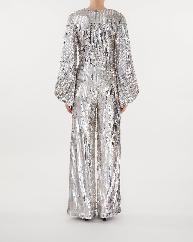 ROTATE Birger Christensen Siriiin Sequin Jumpsuit Silver 34