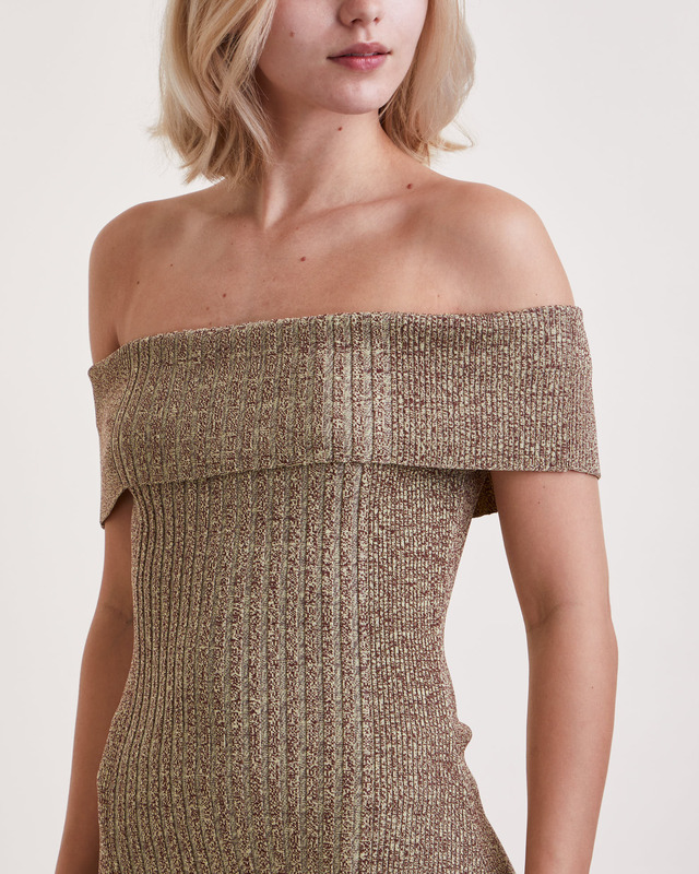 Ganni Topp Melange Knit Off Shoulder Brun XL