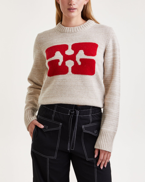 Sweater Graphic O-neck Pullover Butterfly Khaki 1