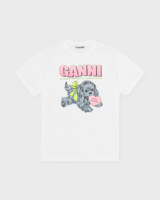 Ganni T-shirt Basic Cotton Jersey Neon Puppy White M