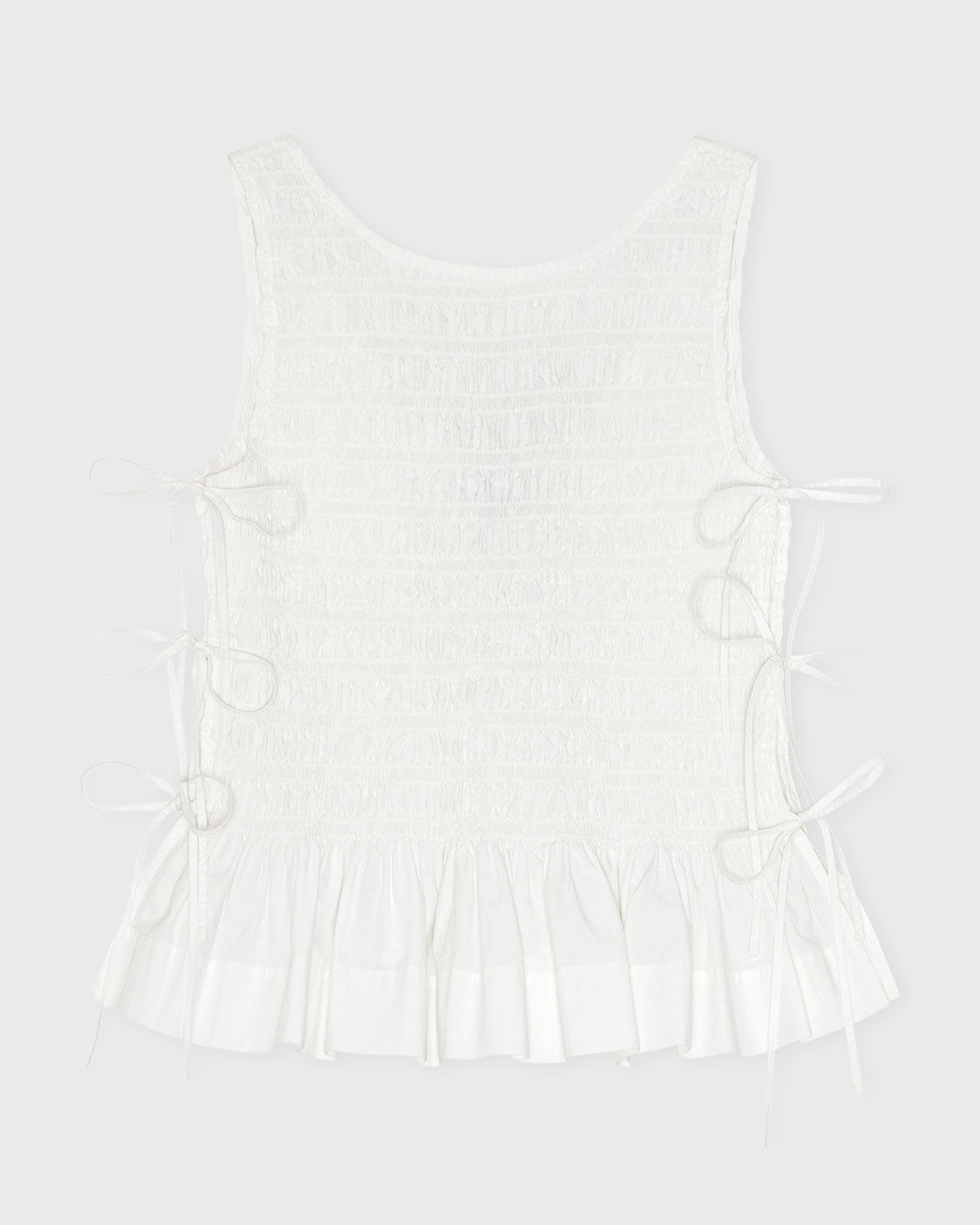 Ganni Women's White Top Cotton Poplin Smock Tie String 34