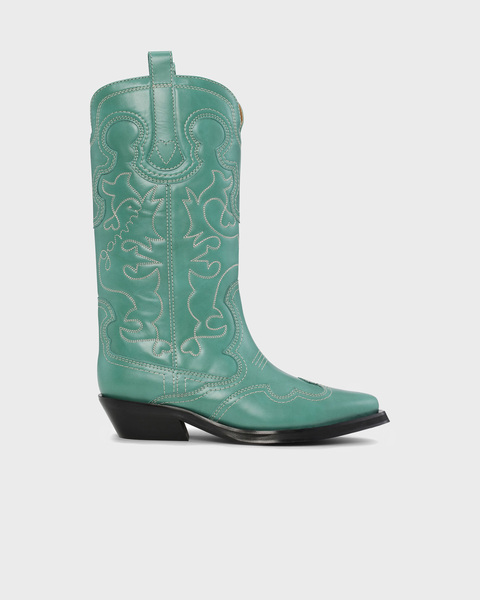 Mid Shaft Embroidered Boot Green 1